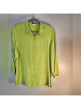 Softwear 95% Silk Lime Button-Down Shirt with Classic Collar Sz L